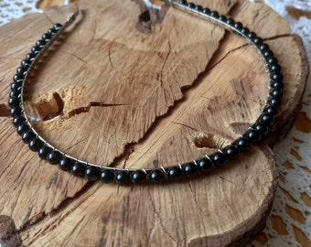 Hairband, silver thin tiara with black pearls, hairband black beads, headband, gift for girl, accessories for woman,  handmade gift for her