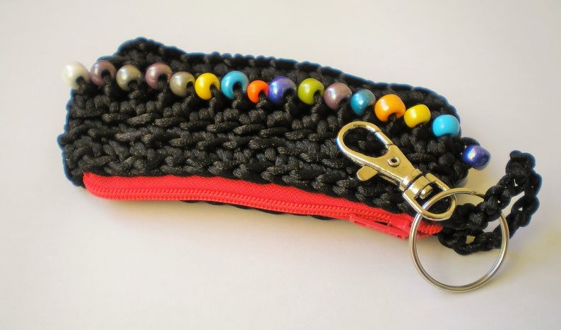 Crochet key bag, black key bag, black crochet key pocket