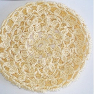 Beret Hat Cream Openwork Crochet