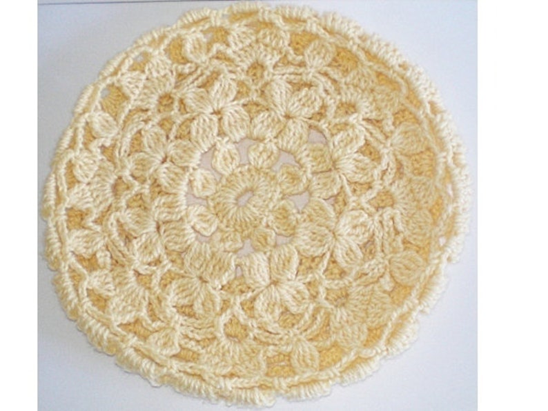 Beret Hat Cream Openwork Crochet