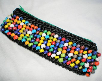 Beaded crochet pencil case, colored pencil case, zipper case, cosmetic bag, case with colored beads, handmade accessories, gift for her