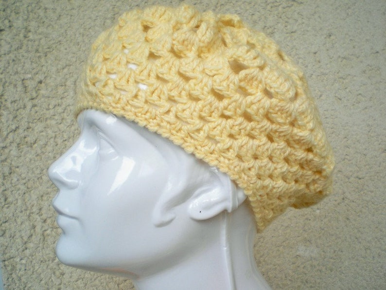 Beret Hat Cream Openwork Crochet