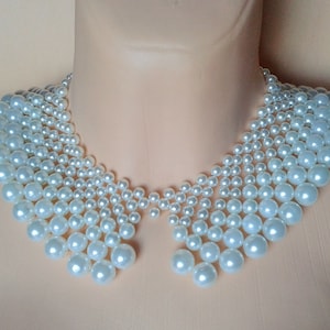White Pearl Collar, Peter Pan Collar, White Handmade Collar for Dress or Blouse, Gift for Her Braided Pearl Collar, Beaded Dress Accessories