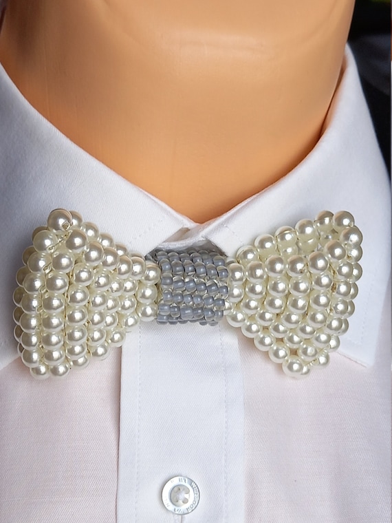 White Bow Tie, Crystal Bow Tie, Silver Rhinestones Bow Tie, White