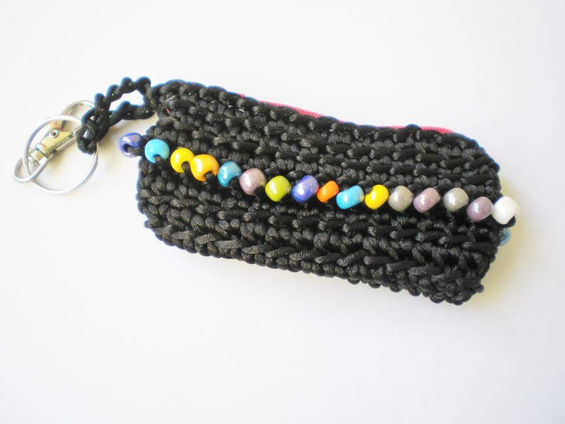 Crochet key bag, black key bag, black crochet key pocket