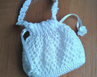 White crochet handbag, Wedding Purse bag, Bride's purse, White crochet bag, Crocheted white handbag, handbag for girl,