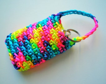 Key case in rainbow energetic colors, handmade crochet key holder, key chains, car key case, handmade accessories, unisex Christmas gift