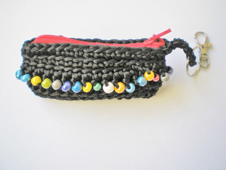 Crochet key bag, black key bag, black crochet key pocket