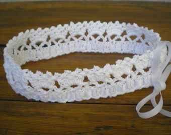 Headband, baby girl head wreath, handmade crochet white cotton headband, baptism headband, baby accessories