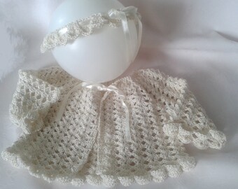 Baby bolero and headband ecru, cotton baby sweater and headband, set for photo shoot, baby baptism set, hand-crocheted baby outfit for gift