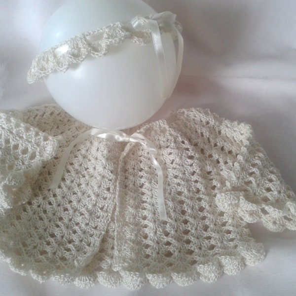 Boléro et bandeau en crochet écru, serre-tête et boléro bébé, boléro au crochet et bandeau bébé, boléro et bandeau bébé pour le baptême,