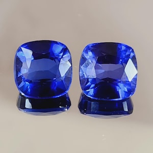 AAA Ceylon Blue Sapphire Pair 10x10mm Cushion Cut Loose Gemstones | Flawless Matched Set | September Birthstone | Gift for Her
