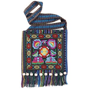 Hmong Vintage Ethnic Embroidered Shoulder Bag – Thai Boho Hippie Tassel Tote | Tribal Messenger Bag | National Style Handbag