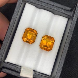 13 Ct (2 Pcs) AAA Flawless Dark Yellow Sapphire Emerald Cut, Ceylon Loose Gemstones for Jewelry Making or Gift Use