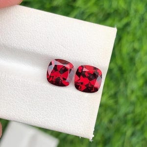 AAA 14X14MM Mozambique Blood Red Ruby Loose Cushion Gemstone Cut, Transparent Ruby Stone Matched Pair Cut Jewelry Making Tools & Earrings