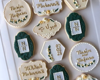 Qubool Hai English + Urdu, Couple Names + Initials, Event Date Sugar Cookie Set-12 pieces