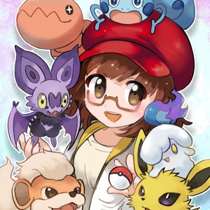 Retrato de Pokémon encargo digital tamaño A5, medio cuerpo, fondo simple, pintura, regalo, vacaciones, familia, pareja, mascota (HECHO A PEDIDO)