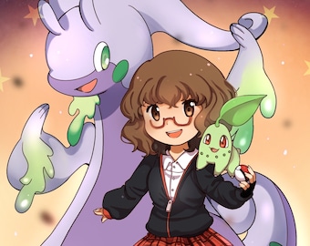 Retrato personalizado de entrenador Pokémon digital A5 de cuerpo completo, pintura de anime, hecho a mano, familia, pareja y mascota (hecho a pedido)