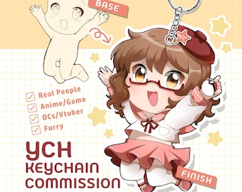 Llavero de salto YCH personalizado por encargo, juego de anime Chibi, personaje original Vtuber Fursona, dije acrílico de doble cara de 6 cm (hecho a pedido)