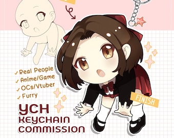Llavero colgante YCH, diseño personalizado de Chibi con muñeco de anime, Vtuber, mascota peluda, acrílico, 6 cm, doble cara (hecho a pedido)