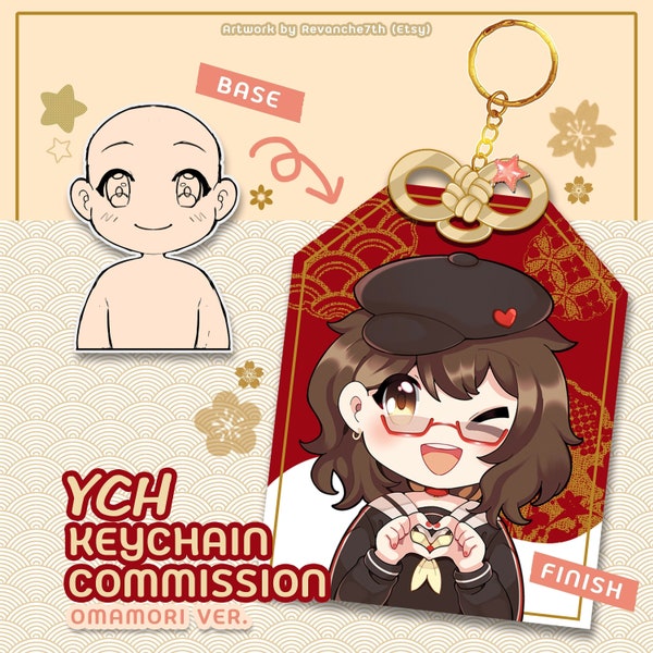 CUSTOM YCH Omamori Keychain Charm Commission Chibi Anime Character Double-Sided 6cm Acrylic Japanese Lucky Amulet Talisman ( Made to ORDER )