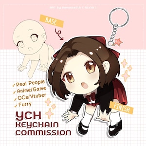 YCH Hanging Keychain Custom Commission Chibi Holding Doll Anime Game Character Vtuber Furry Fursona Pet 6 cm Charm Acrylic ( Made to Order )