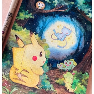 Pokemon Commission Watercolor A5 Background TCG Card Anime Team Trainer Game Furry Pet Animal Handmade Custom Gift Painting (MADE to ORDER)