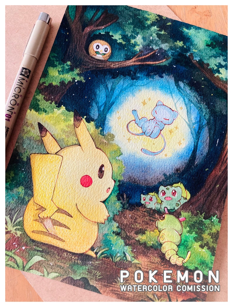 Pikachu Shiny Mew Rowlet Bulbasaur and Caterpie