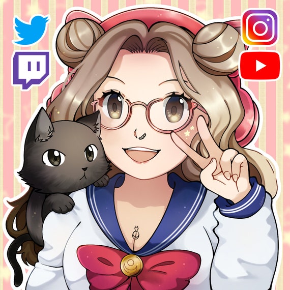 cute icon and avatar for twitch in anime chibi style