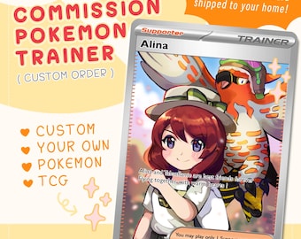 Tarjeta de Entrenador Pokémon personalizada por encargo TCG, arte completo, dibujada a mano, personalizada (hecha a pedido)