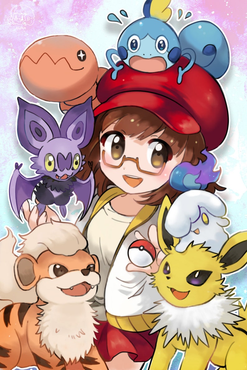 Pokemon Trainer Digital Commission Anime Cute Kawaii Art Style Etsy