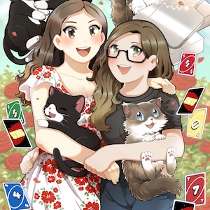 CUSTOM Digital Commission A4 Half Body Detailed Background Portrait Anime Art Painting Gift Family Couple Pet Personalized (MADE to ORDER)