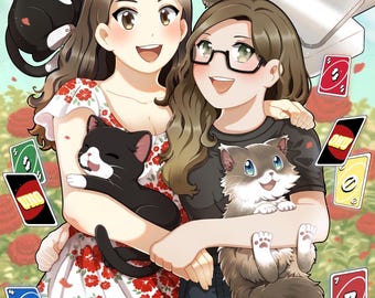 Retrato personalizado de medio cuerpo, tamaño A4, con fondo detallado, pintura de anime, regalo para familia, pareja y mascota (hecho a pedido).