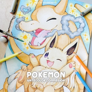 Pokemon Auftrag Aquarell Custom Trading Card Game Art Digimon Animal Crossing Haustier Anime Handgemachtes Geschenk Gemälde (MADE to ORDER)
