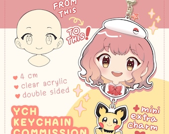 Llavero acrílico de 4 cm de doble cara con diseño de mascota Pokémon de YCH Portrait Mini Charm, personalizado, por encargo, para juego de anime Chibi Vtuber (hecho a pedido).
