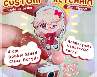 Llavero Mini Charm Arte Personalizado Encargo Chibi Anima Juego OC Vtuber Accesorio Bolsa Personalizada Acrílico 4 cm Doble Cara (Hecho a Pedido)