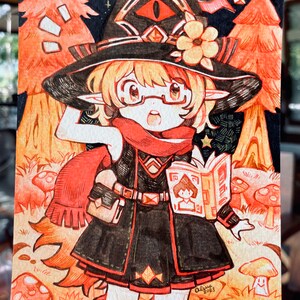 Witchtober 2023 : Red Scarf Witch - Original Illustration Adoptable Inktober Art