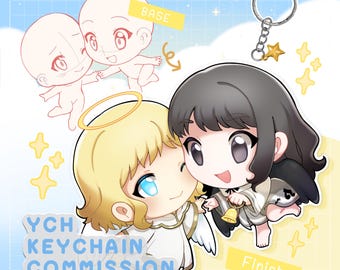 Llavero de pareja YCH, arte personalizado por encargo, Chibi, ángel, Cupido, San Valentín, personaje original, acrílico, 6 cm, doble cara (hecho a pedido)