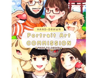 Retrato en acuarela, arte personalizado, comisión, postal hecha a mano, pintura, mascota personalizada, regalo de Pokémon, avatar, perfil de anime (hecho a pedido)