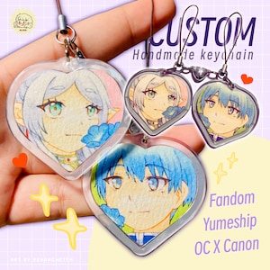 Benutzerdefinierte Aquarell Paar Yumeship OC Canon Fandom Anime Porträt Valentine Schlüsselbund Personalisierte passenden magnetischen Herz Phone Strap Charm