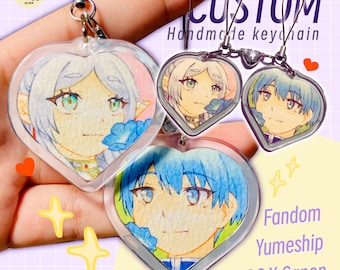 Llavero personalizado de pareja de acuarelas Yumeship OC Canon Fandom Anime Retrato de San Valentín con correa de teléfono con corazón magnético a juego
