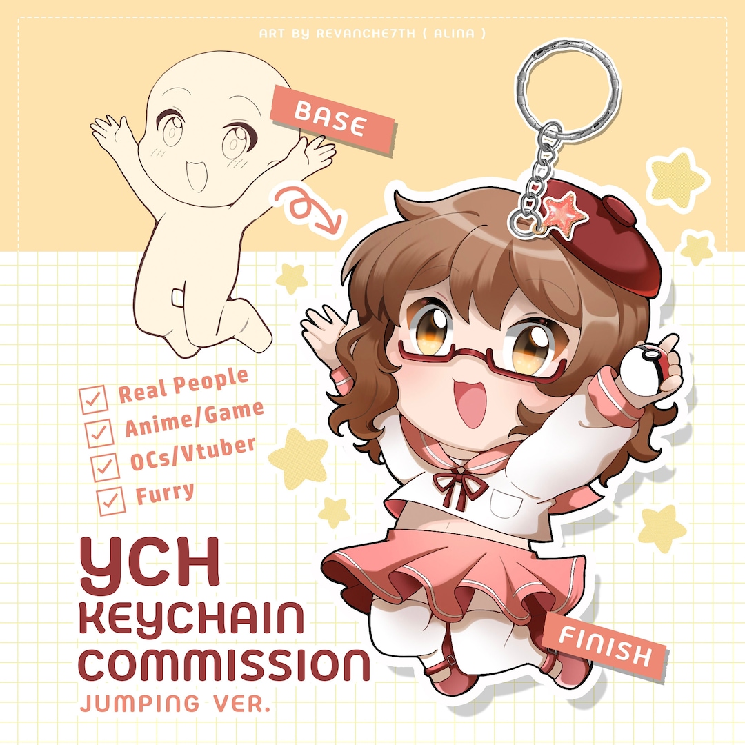 CUSTOM YCH Keychain Commission Jumping Chibi Real People Anime Game ...