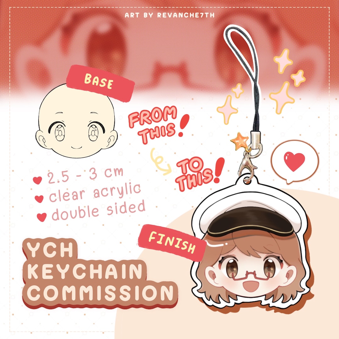 YCH Chibi Head Phone Strap Charm Acrylic Keychain Custom Commission ...