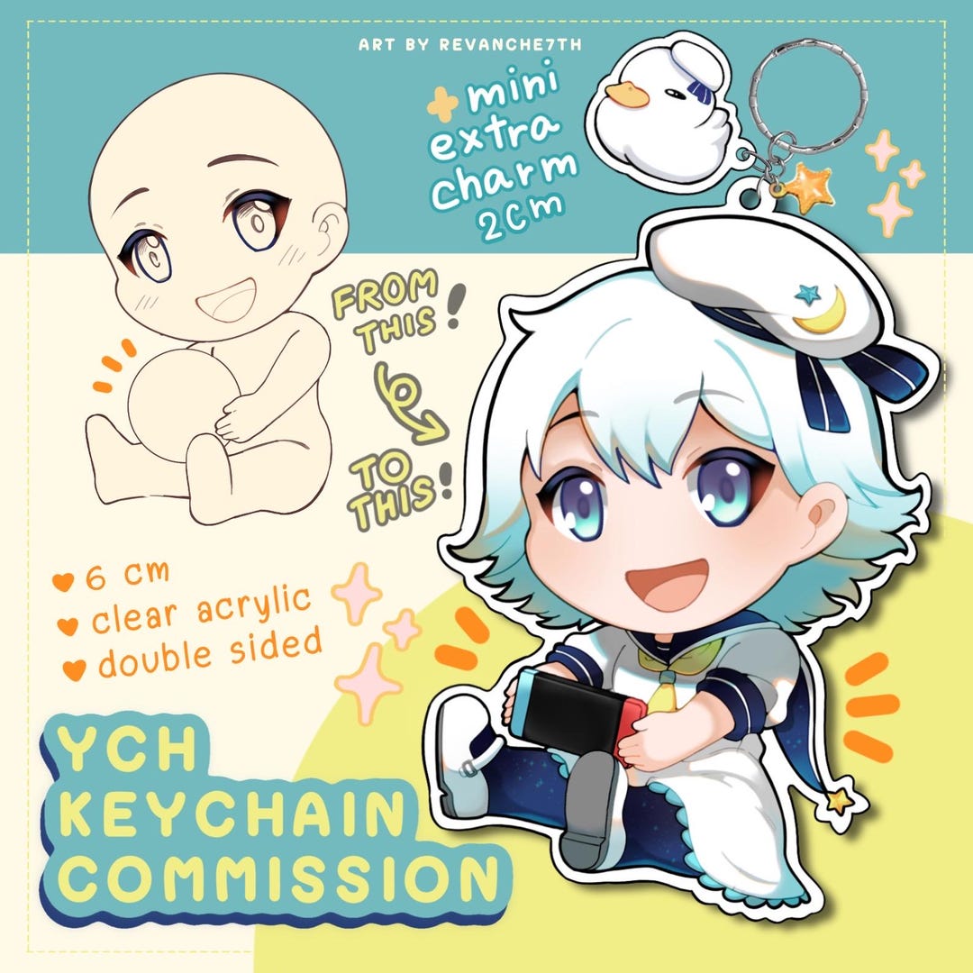 CUSTOM YCH Keychain Commission Chibi Holding Item Anime Character ...