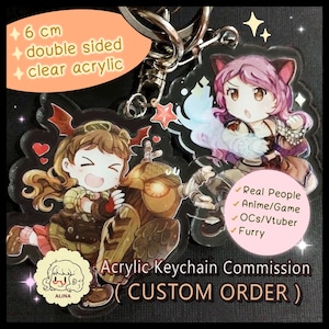 Keychain Charm Standy Chibi Anime Custom Commission Clear Epoxy Acrylic Accessory Personalized Gift Couple Fantasy OC Art ( Made to Order )