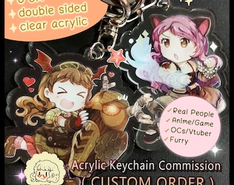 Llavero acrílico Chibi personalizado, estilo anime, OC Yumeship, regalo de Vtuber peludo, 6 cm, doble cara (hecho a pedido)