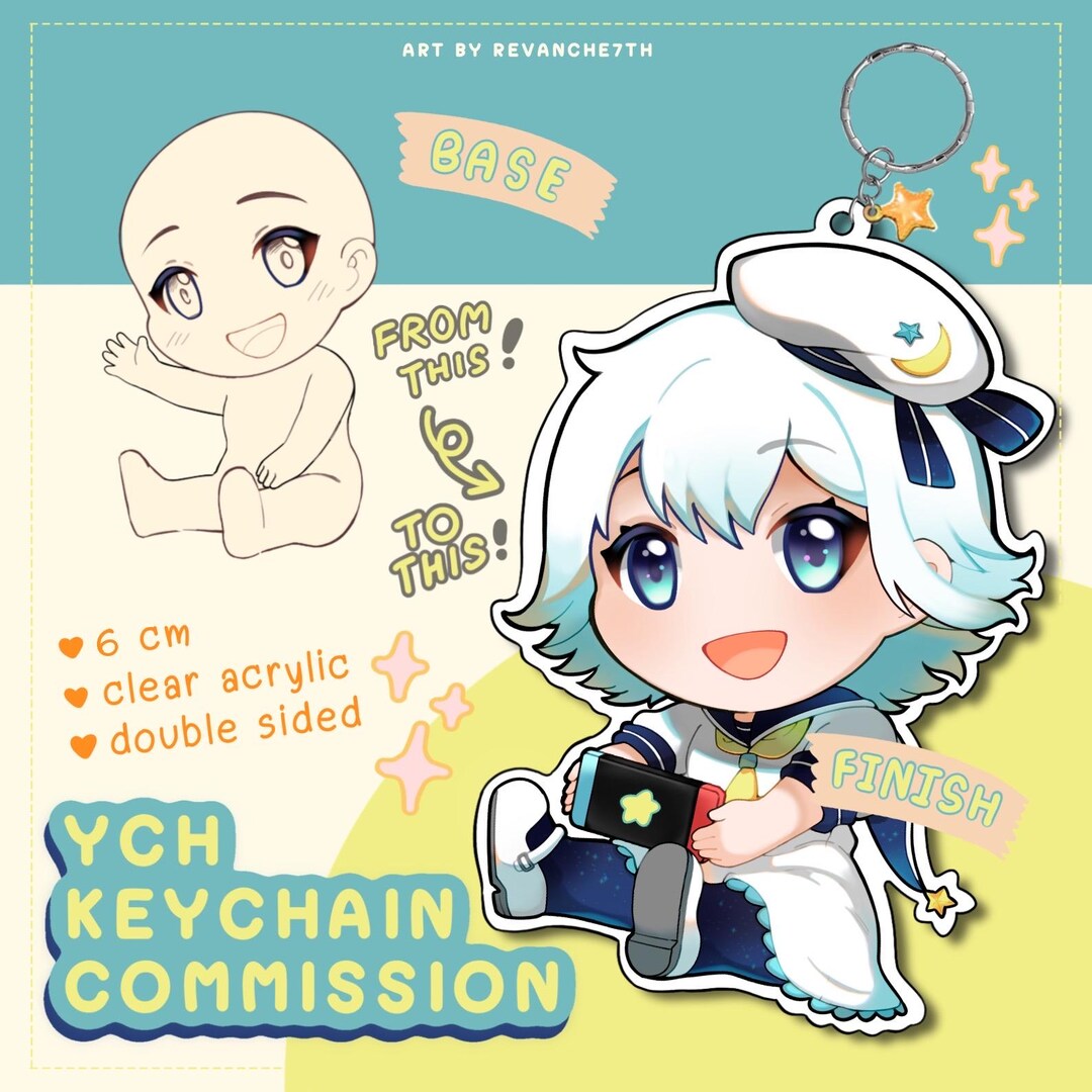 YCH Sitting Keychain Custom Commission Chibi Holding Item Doll Pet ...