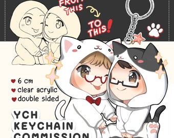 Llavero con capucha para pareja de YCH, mono con capucha, personaje de anime Chibi, mascota, gato, perro, Vtuber peludo, dije acrílico de 6 cm (hecho a pedido)