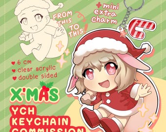 Llavero navideño YCH, diseño de Papá Noel chibi, decoración de regalo, personaje de anime, doble cara, 6 cm, acrílico (hecho a pedido)
