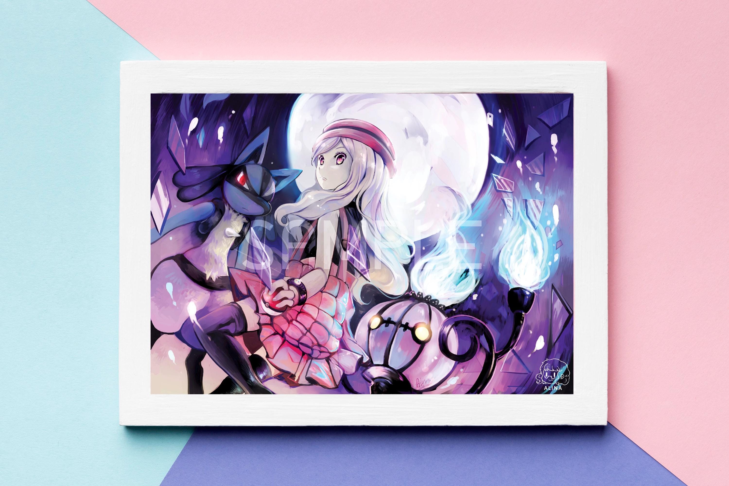 ルカリオ　ポスター Pokemon XY Serena and Lucario Chandelure - Poster A3 Size Wall Art